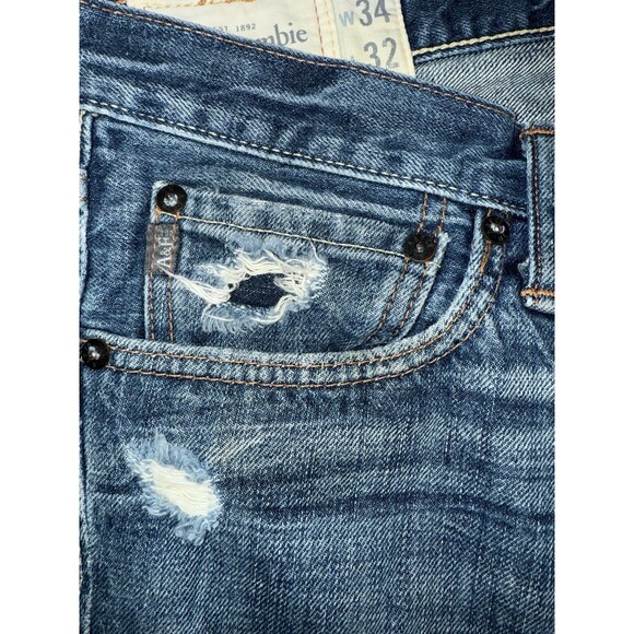Abercrombie & Fitch Jeans Mens 34x32 Remsen Low Rise Slim Straight Distressed - Picture 4 of 10